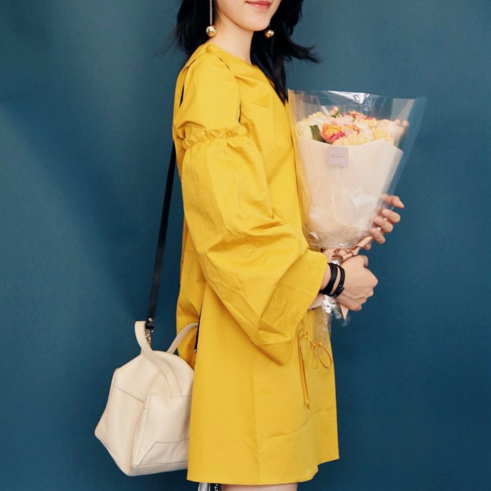 TIBI Satin Poplin trapeze Dress In Sanipis yellow
